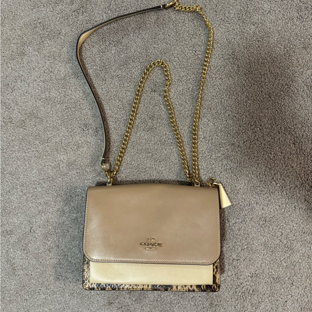Coach Cream and Gold Crossbody Bag with Chain Strap